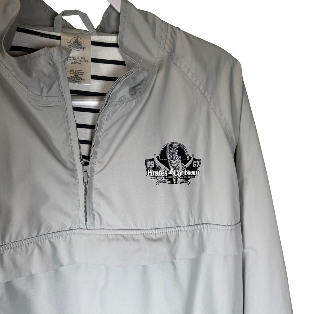 Disney Pirates of the Caribbean Windbreaker Unisex Large Gray Quarter Zip Jacket